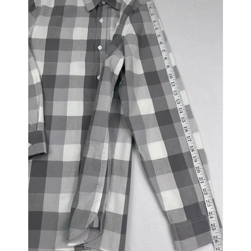 Burberry Brit Gray White Plaid Check Button Down Shirt Mens XL Equestrian Knight - Picture 10 of 14